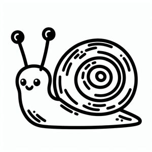 A black and white drawing of a snail