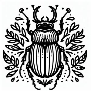 A black and white drawing of a beetle