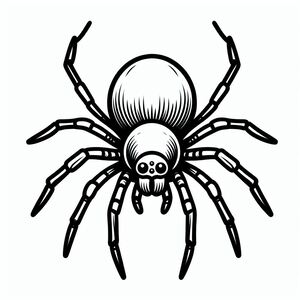 A black and white drawing of a spider