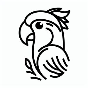 A black and white drawing of a bird