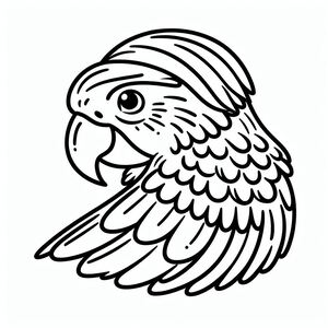 A black and white drawing of a parrot