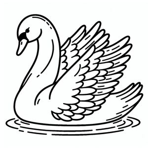 A black and white swan floating on top of water 2