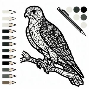 A drawing of a bird sitting on a branch