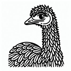 A black and white drawing of a bird