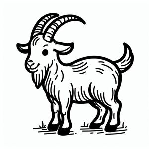 A black and white drawing of a goat 2