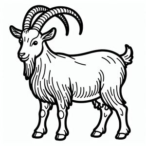 A black and white drawing of a goat