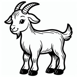 A black and white goat with horns