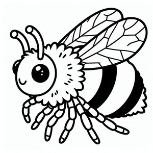 A black and white drawing of a bee