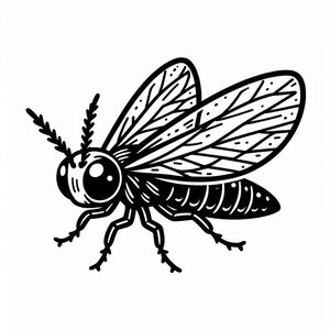 A black and white drawing of a bee