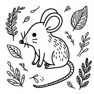 A black and white drawing of a mouse
