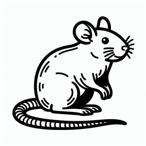 A black and white drawing of a mouse