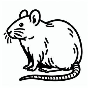 A black and white drawing of a rat