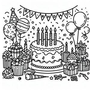 A birthday cake with candles and presents 3