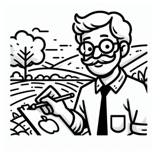 A black and white drawing of a man with glasses