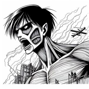 A black and white drawing of a man with an airplane in the background