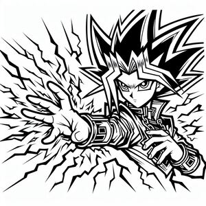 A black and white drawing of a cartoon character