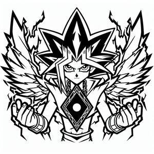 A black and white drawing of an anime character