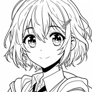 An anime girl with short hair and a tie