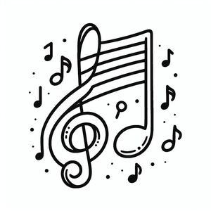 A musical note with musical notes around it