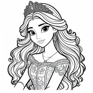 A coloring page of a princess with long hair 3