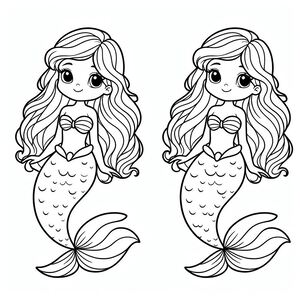 A coloring page of a mermaid with long hair