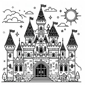 A drawing of a castle in the sky