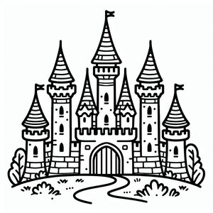 A drawing of a castle with turrets 4