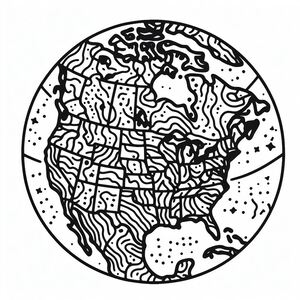 A black and white drawing of the united states