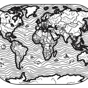 A black and white map of the world