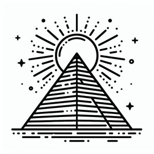 A black and white drawing of a pyramid