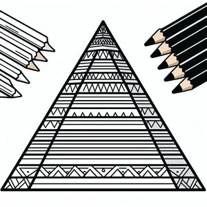 A drawing of a pyramid with pencils in front of it