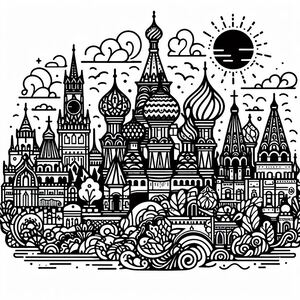 A black and white drawing of a city 2