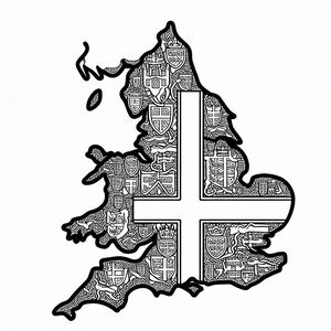 A black and white drawing of a map of england