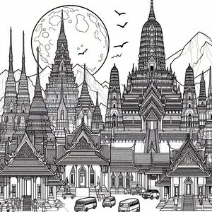 A black and white drawing of a city 3