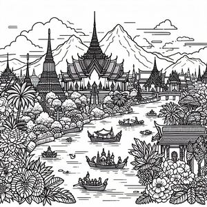 A black and white drawing of a landscape