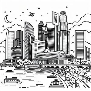 A black and white drawing of a city 4