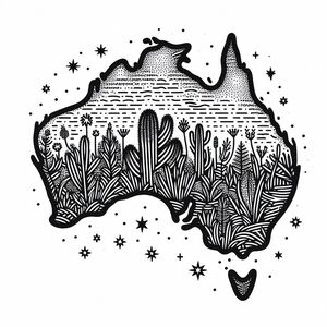 A black and white drawing of a map of australia 4