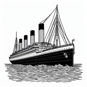 A black and white drawing of a cruise ship