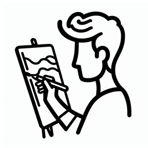 A black and white drawing of a man holding a paintbrush