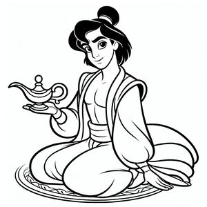 A cartoon character sitting on the floor holding a teapot