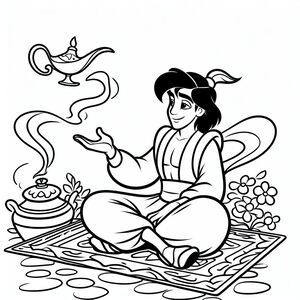 A cartoon character sitting on the ground with a pot of food