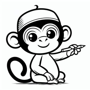 A black and white monkey with a hat on