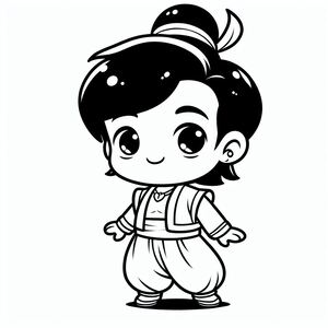 A black and white drawing of a cartoon character