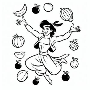 A woman juggling fruit and vegetables in the air