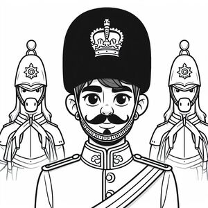 A black and white drawing of a man in uniform