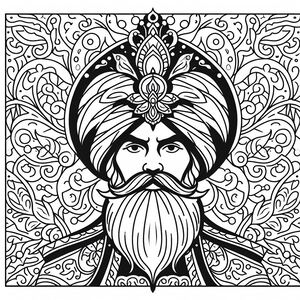 A black and white drawing of a man with a beard 4