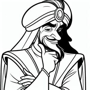 A black and white drawing of a man in a turban