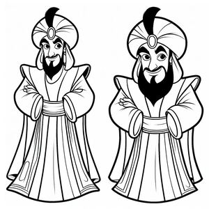 A black and white image of a cartoon character