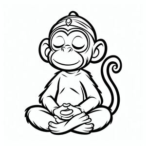 A monkey sitting on the ground with its eyes closed