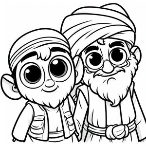 A couple of cartoon characters in black and white